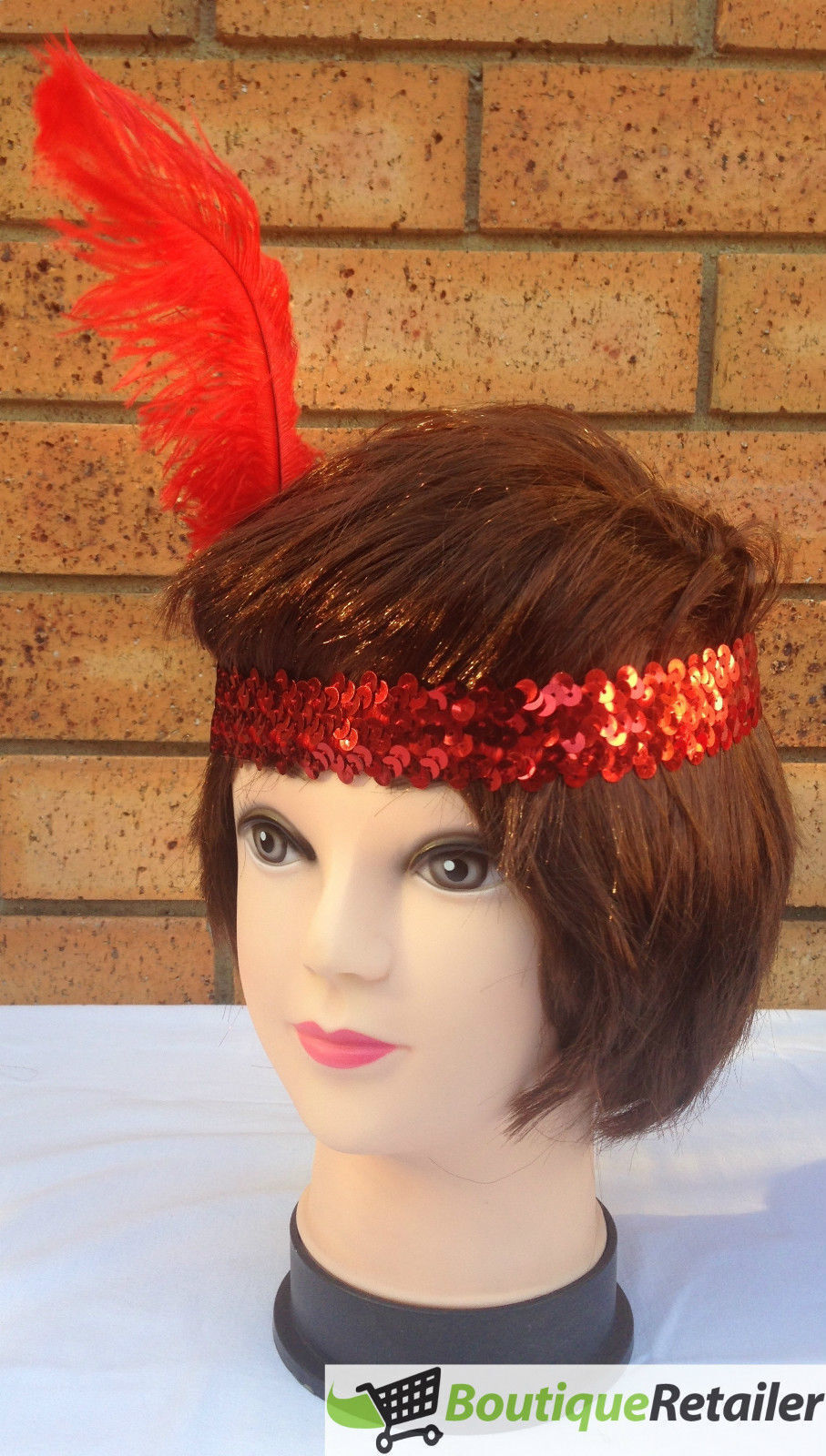 1920s FLAPPER HEADBAND Headpiece Feather Sequin Charleston Costume Gatsby Dance - Red 3