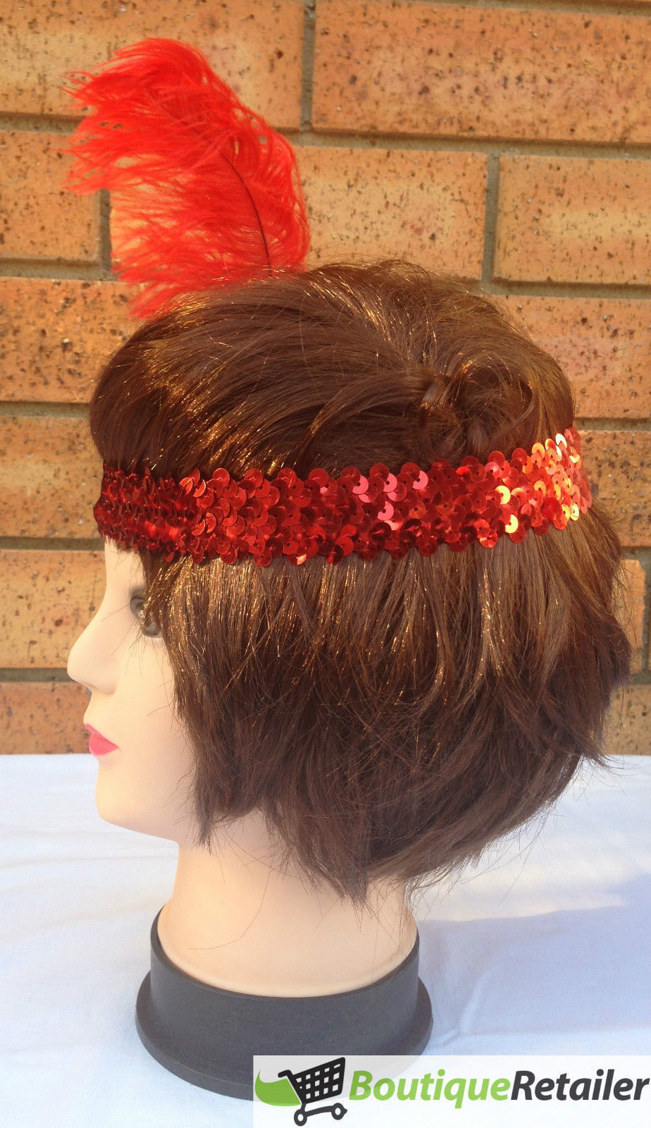 1920s FLAPPER HEADBAND Headpiece Feather Sequin Charleston Costume Gatsby Dance - Red 4