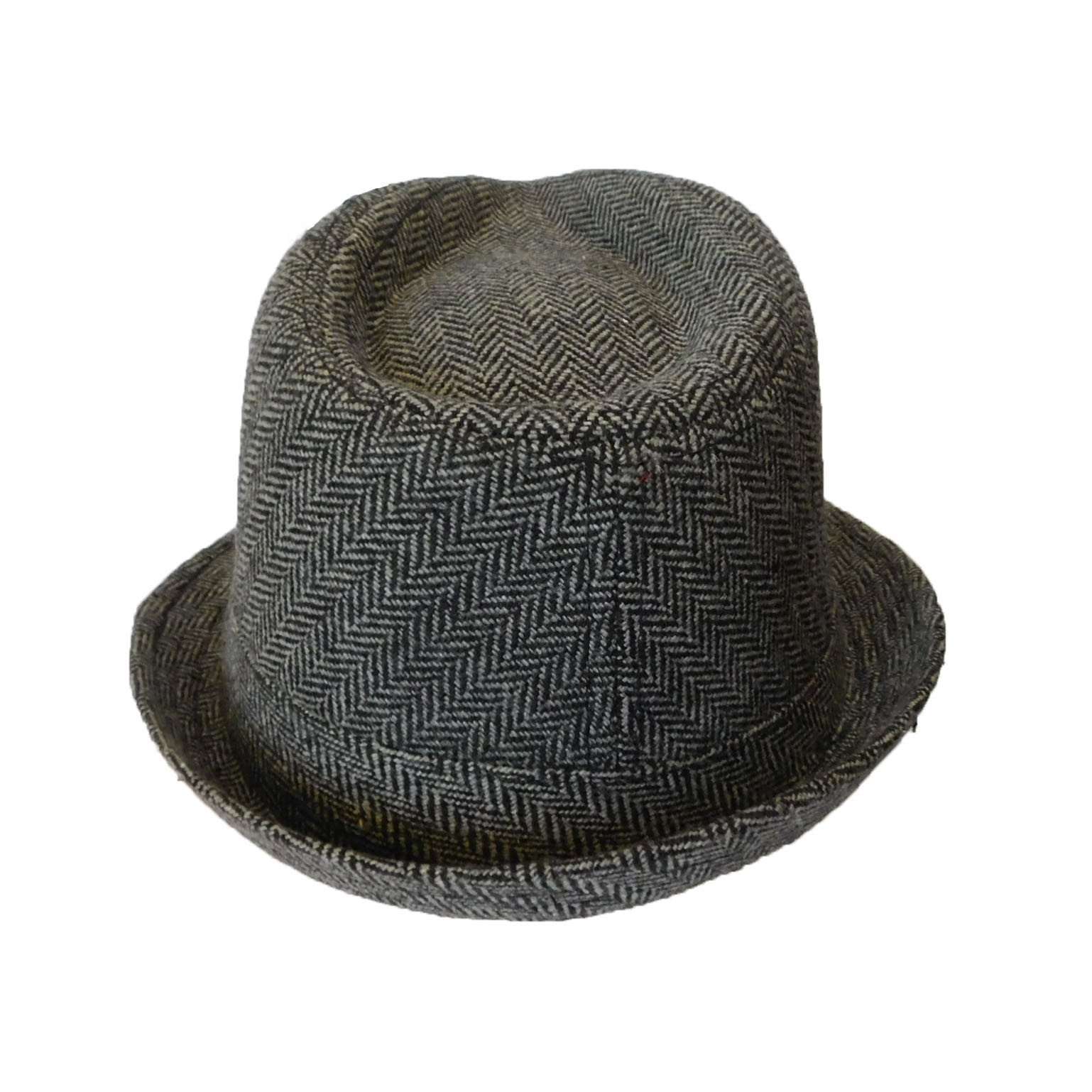 CLASSIC TRILBY HAT Fedora Felt Cap Costume Gangster in Herringbone Charcoal 3