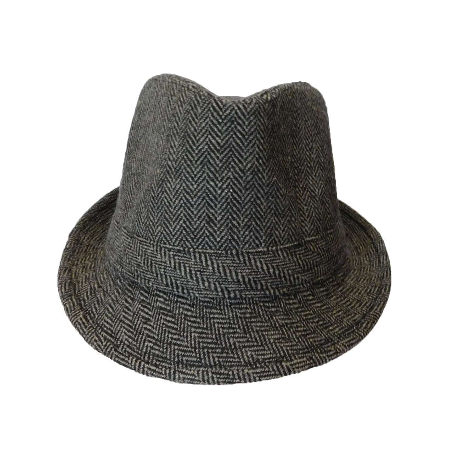 CLASSIC TRILBY HAT Fedora Felt Cap Costume Gangster in Herringbone Charcoal 4