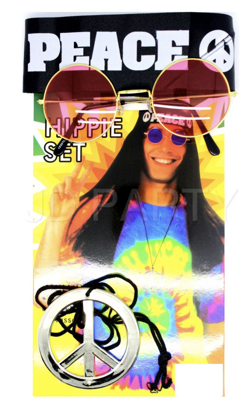 Hippie Kit Set Headband Glasses Pendant Peace Sign Necklace 60s 70s Costume 3