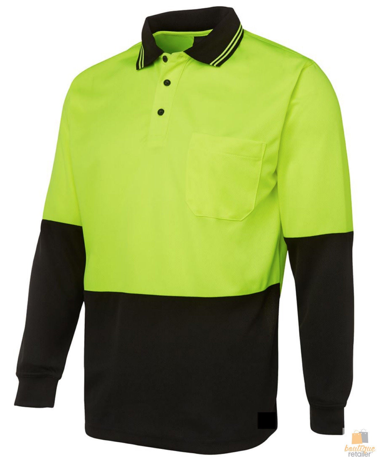 HI VIS LONG SLEEVE POLO SHIRT Top Safety Workwear Fluro Breathable Dry WB - Yellow - L