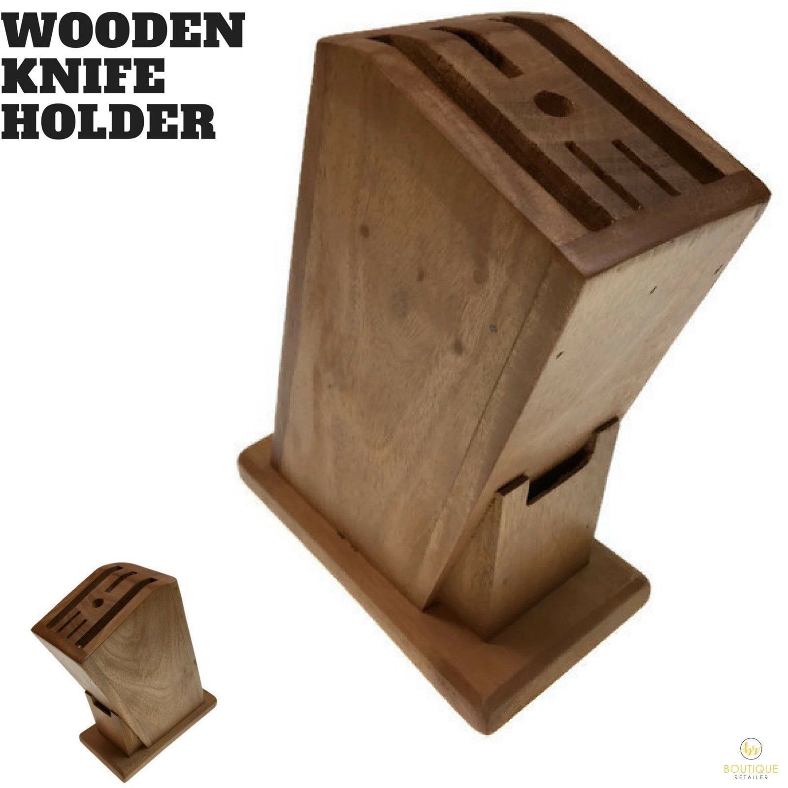 Wooden Knife Holder Knife Fork Block Kitchen Rack Desk Wood Organizer 5