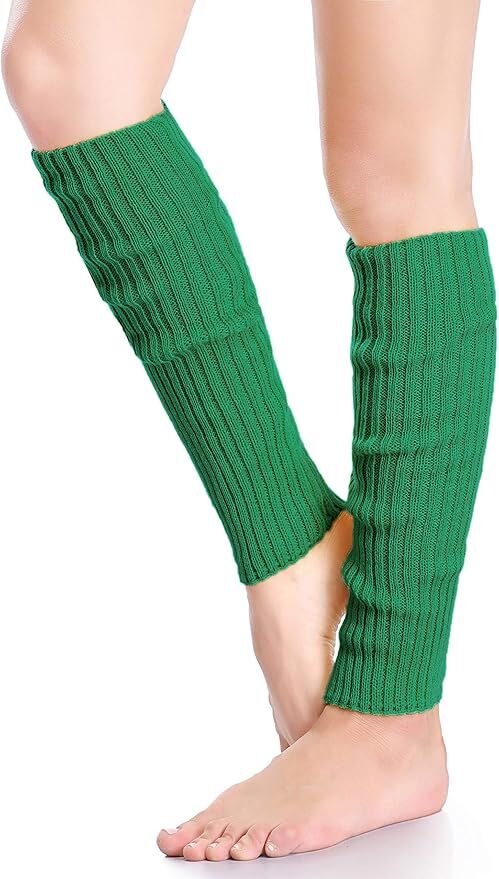 Pair of Womens Leg Warmers Disco Winter Knit Dance Party Crochet Legging Socks Costume - Green 3