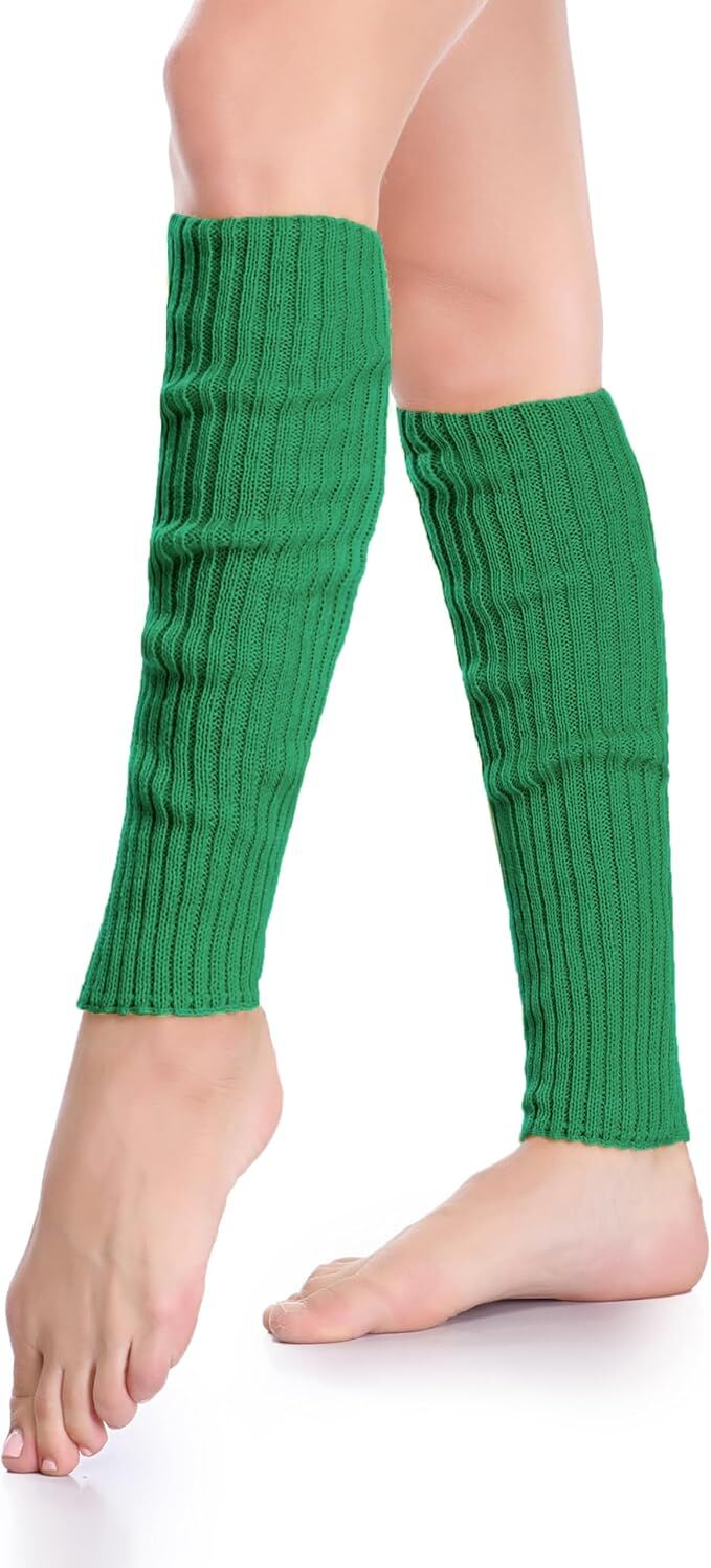 Pair of Womens Leg Warmers Disco Winter Knit Dance Party Crochet Legging Socks Costume - Green 4