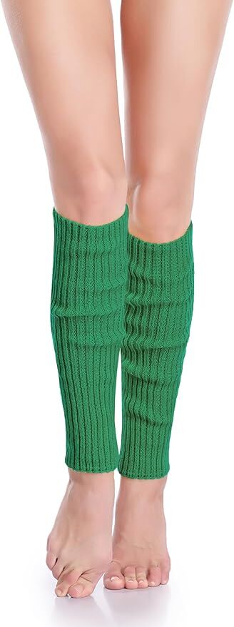 Pair of Womens Leg Warmers Disco Winter Knit Dance Party Crochet Legging Socks Costume - Green 5