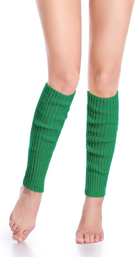 Pair of Womens Leg Warmers Disco Winter Knit Dance Party Crochet Legging Socks Costume - Green 6
