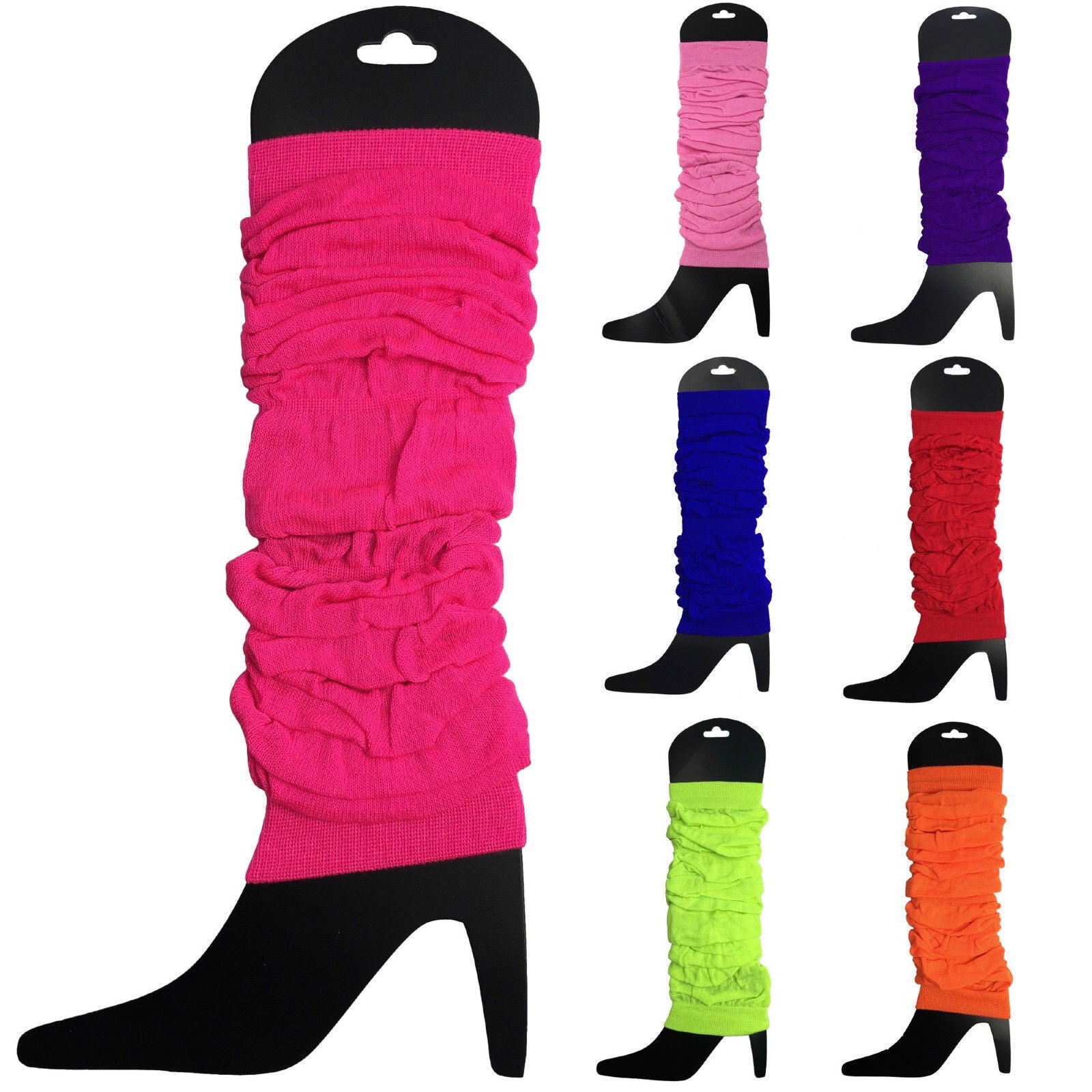 LEG WARMERS Knitted Womens Neon Party Knit Ankle Fluro Dance Costume 80s Pair - Royal Blue 3