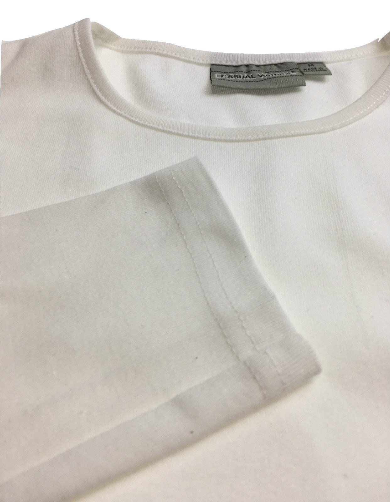Mens 100% COTTON PLAIN LONG SLEEVE TOP Basic T Shirt Tee Slim Fitted Style - White - XL 6
