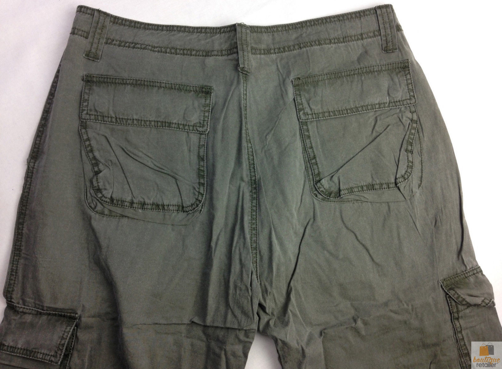 Mens 3/4 CARGO SHORTS Long Pants 100% COTTON Army Military Combat Summer - Olive (Washed Look) - Small (30"") 3