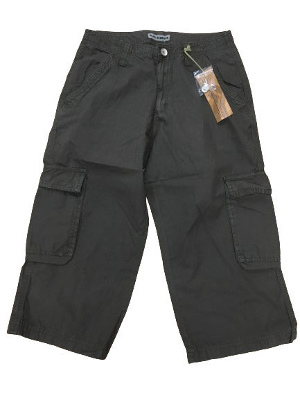 Mens 3/4 CARGO SHORTS Long Pants 100% COTTON Army Military Combat Summer - Olive (Washed Look) - Small (30"") 4