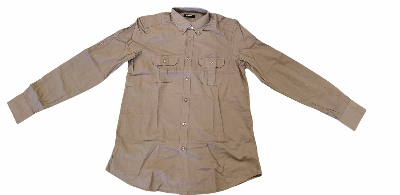 Mens Plain Slim 100% Cotton Long Sleeve Shirt Button Up Stylish Business Casual - Brown/Beige - 2XL 4