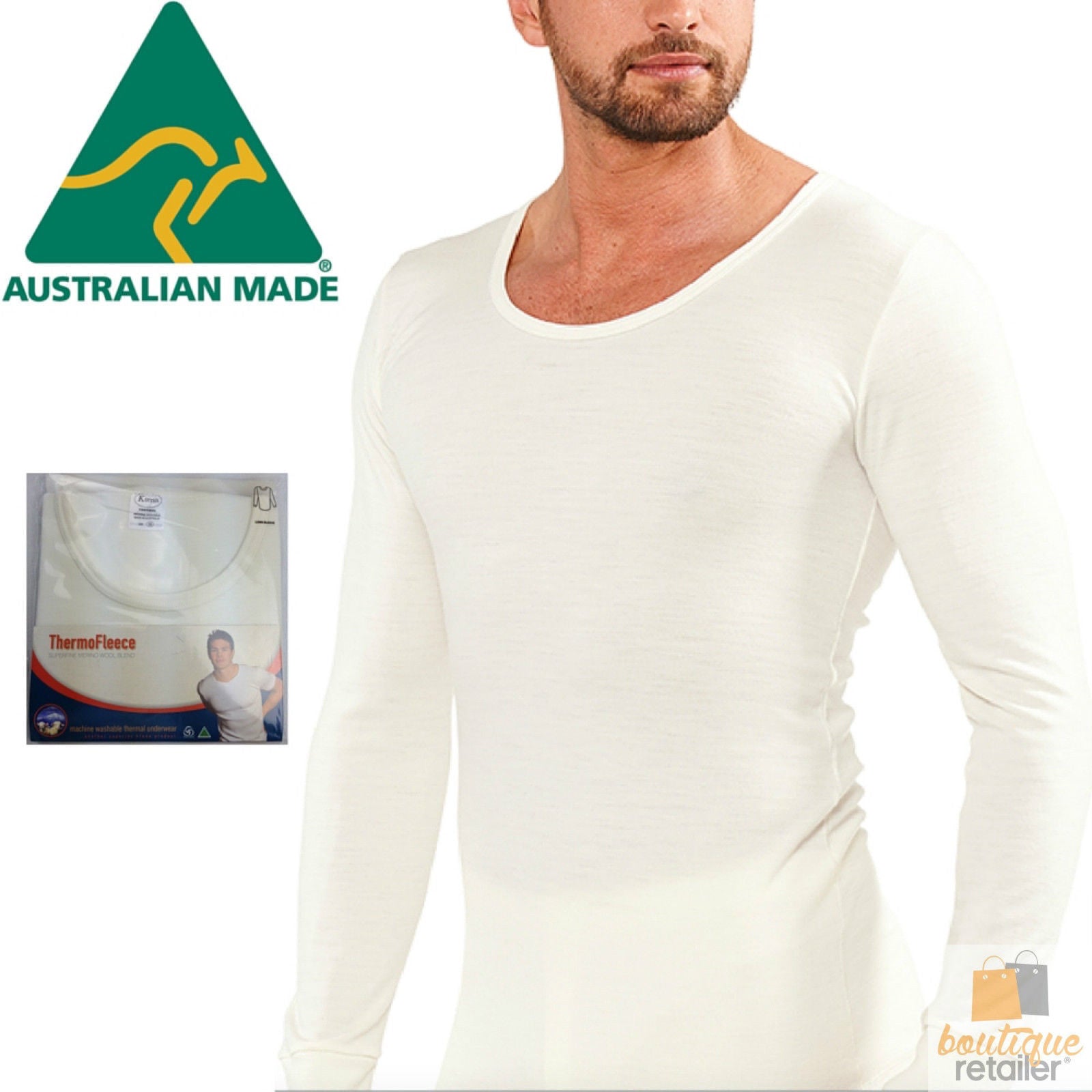 Mens THERMAL Long Sleeve Top Merino Wool Blend Underwear AUS MADE Thermals Warm - Medium (95cm) 4