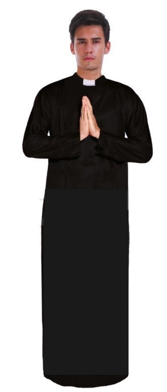 Men's PRIEST Father Costume Religious Halloween Robe Church Collar Vicar Preacher 3