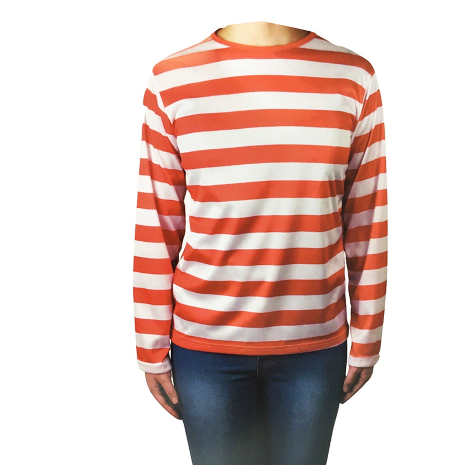 KIDS Red and White Striped Top Wenda Waldo Shirt Costume Party Book Week - Small (4-6 Years Old)