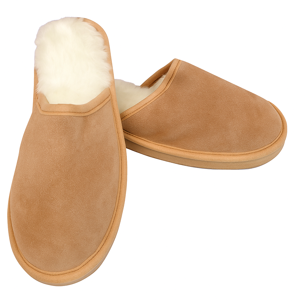 Sheepskin Wool Mens Slippers Scuffs Slip On Winter Ugg Slippers in Chestnut - 7 4