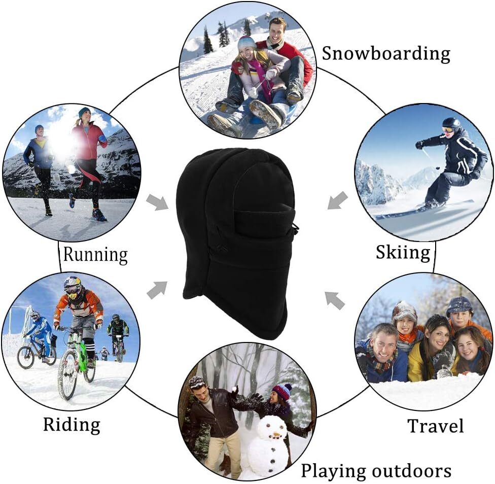 Thermal Fleece Balaclava Face Mask Beanie Hat Ski Snowboard Motorbike - Black 7