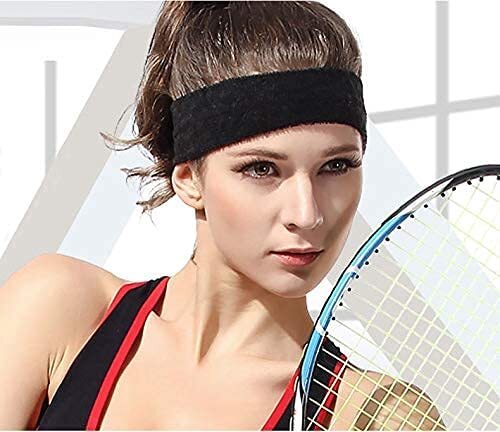 WRISTBAND & HEADBAND SET Tennis Terry Towelling Cotton Sweat Band Team Gym  - Black 3