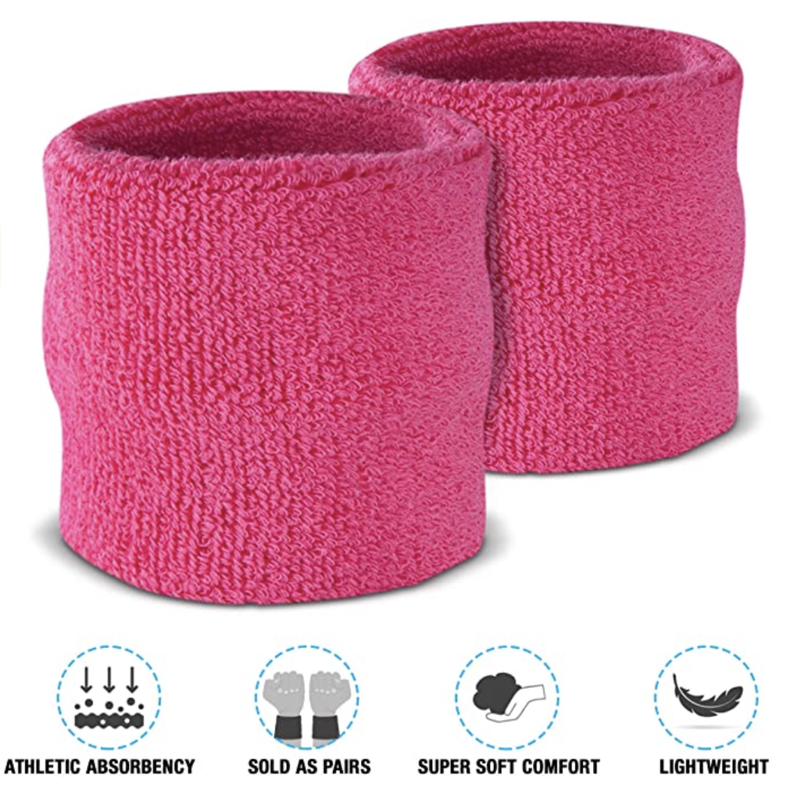 WRISTBAND & HEADBAND SET Tennis Terry Towelling Cotton Sweat Band Team Gym  - Hot Pink 3