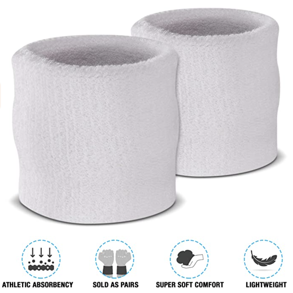 WRISTBAND & HEADBAND SET Tennis Terry Towelling Cotton Sweat Band Team Gym  - White 3