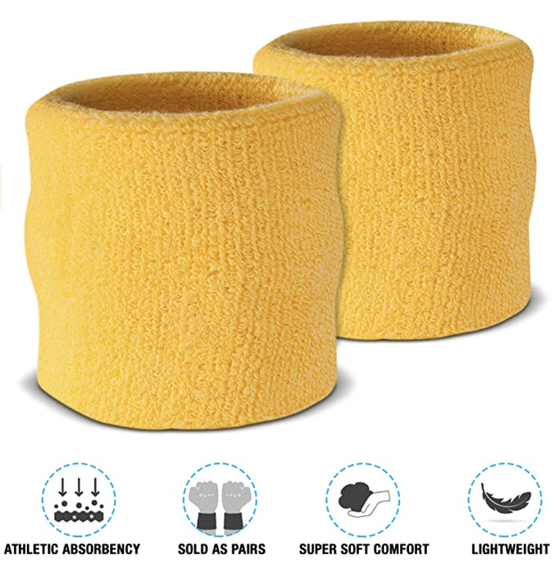 WRISTBAND & HEADBAND SET Tennis Terry Towelling Cotton Sweat Band Team Gym  - Yellow 3