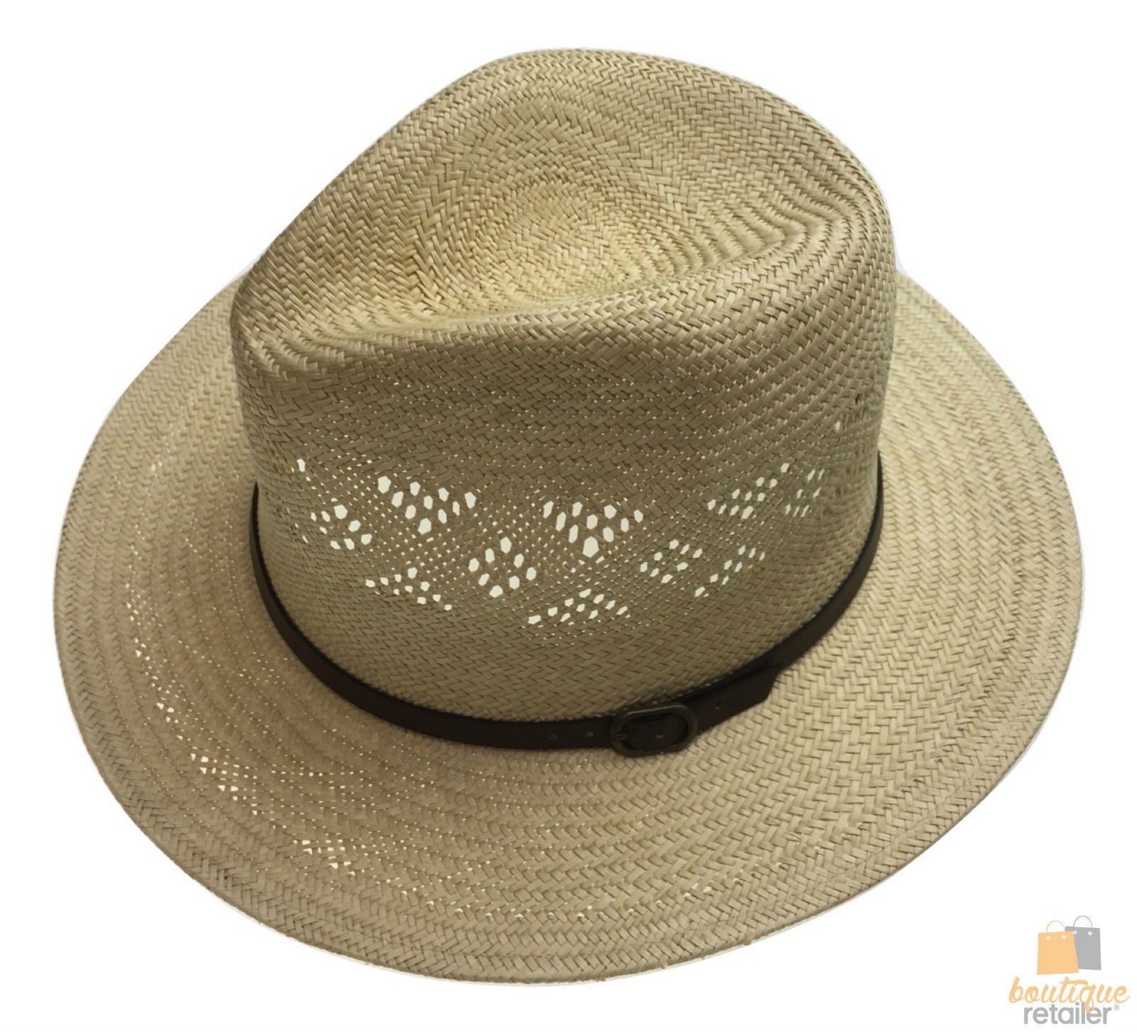 Natural STRAW PANAMA HAT FEDORA Summer Trilby Sun Summer Cap BR108 - 58cm 3