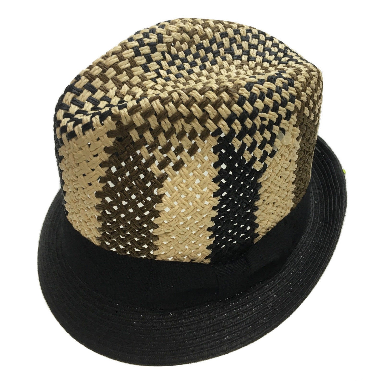 3 Tone Lattice Weave PAPER STRAW TRILBY HAT Fedora Trim Sun Summer Cap - M (57cm) 3