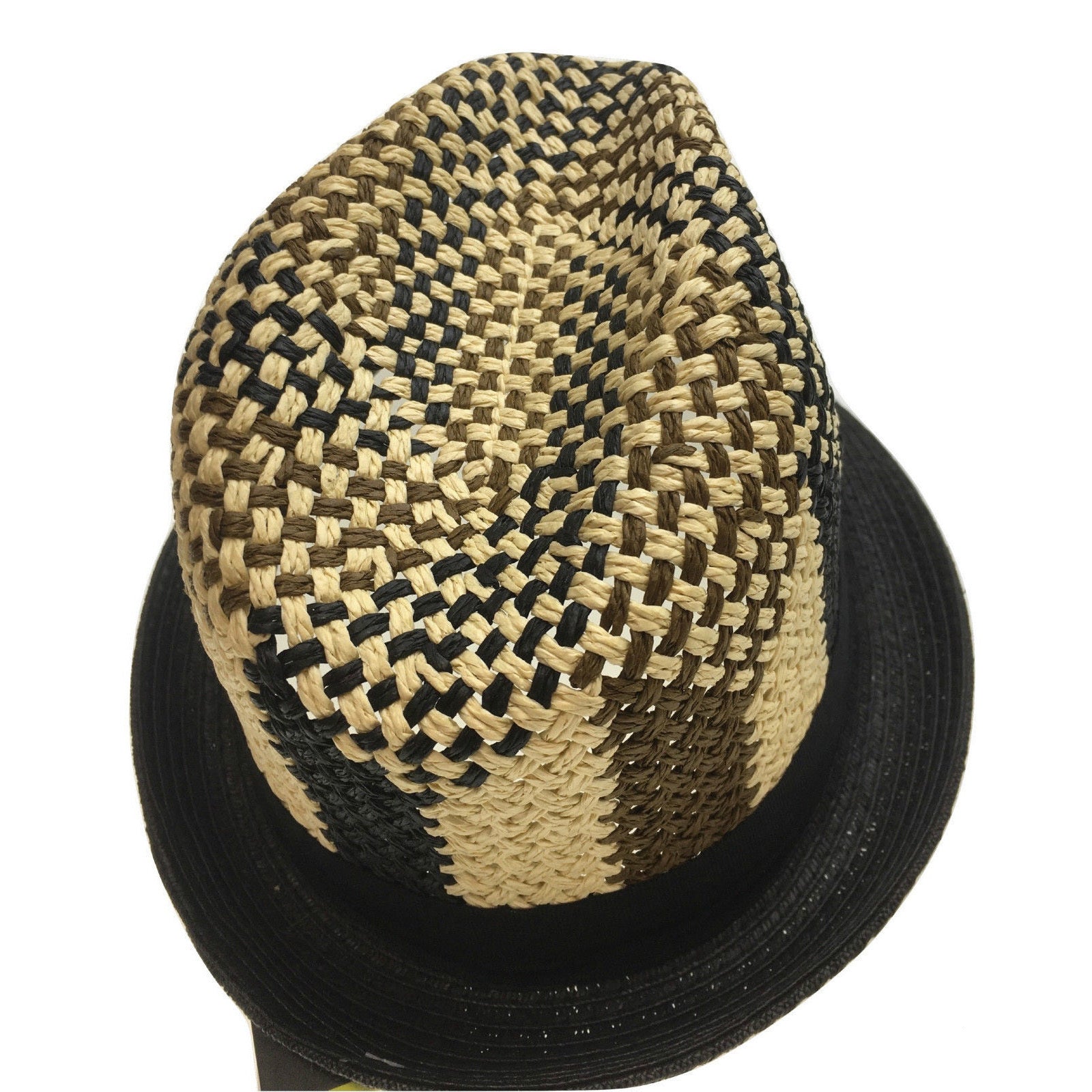 3 Tone Lattice Weave PAPER STRAW TRILBY HAT Fedora Trim Sun Summer Cap - M (57cm) 5