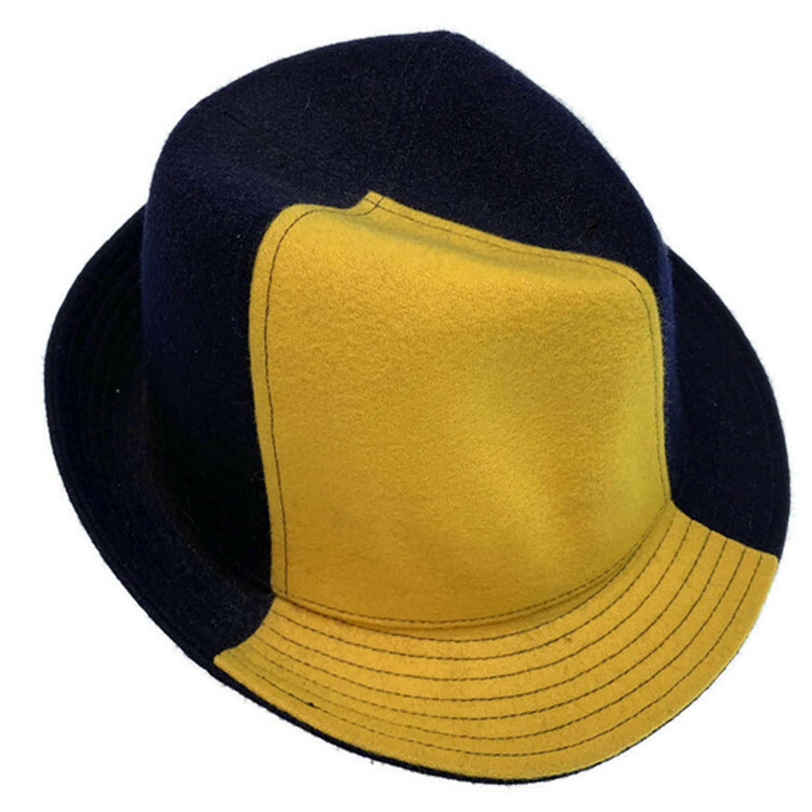 Mens Wool Trilby Hat Warm Winter Fedora Brim - Yellow/Navy Blue - Large 3