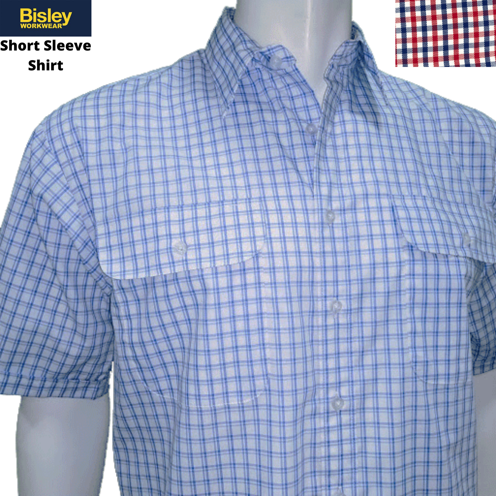 Bisley Mens Short Sleeve Check Shirt Checkered 100% Cotton Casual Business Work - Red - S 3