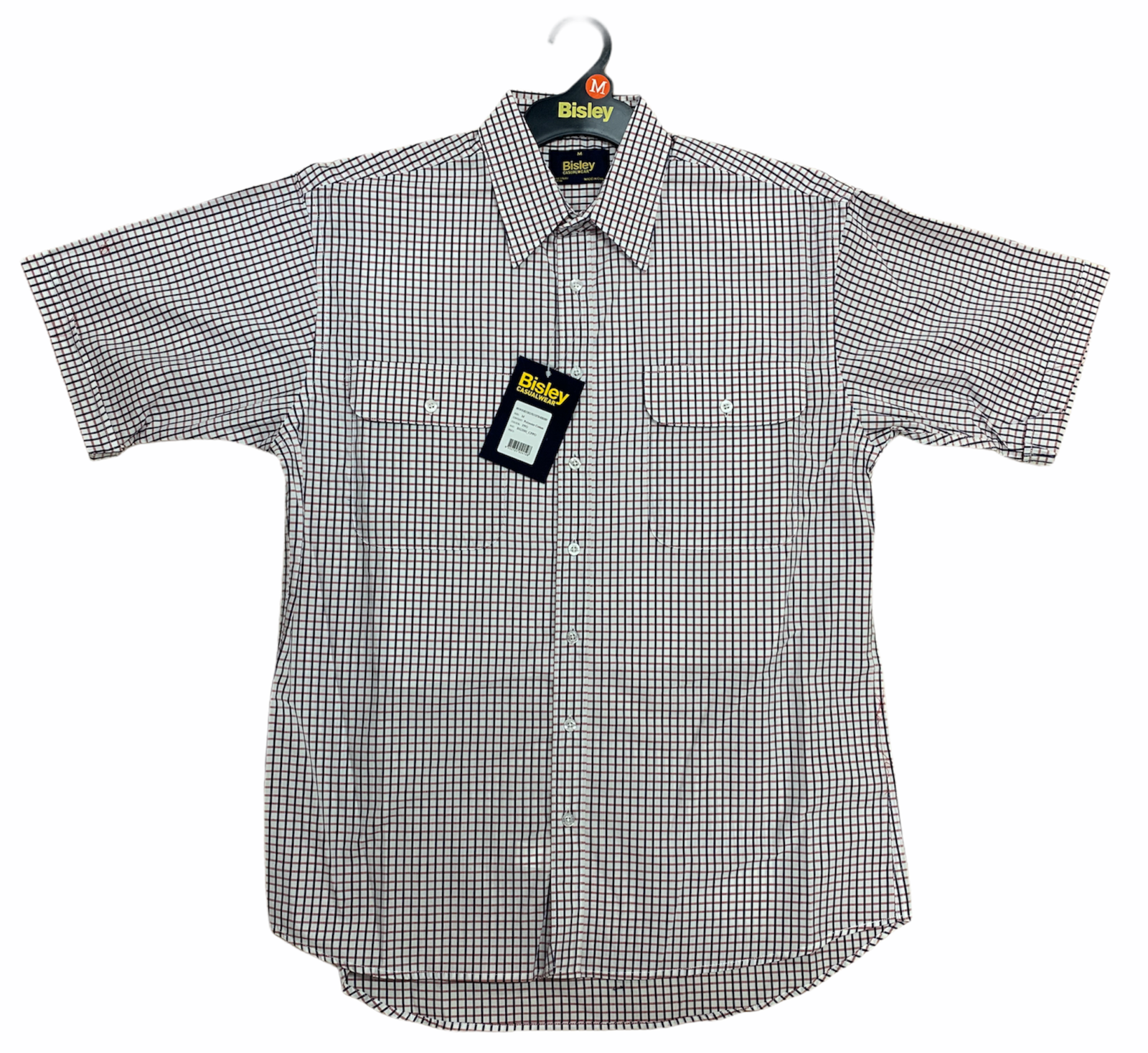 Bisley Mens Short Sleeve Check Shirt Checkered Cotton Blend Casual Business Work - Burgundy - M 5