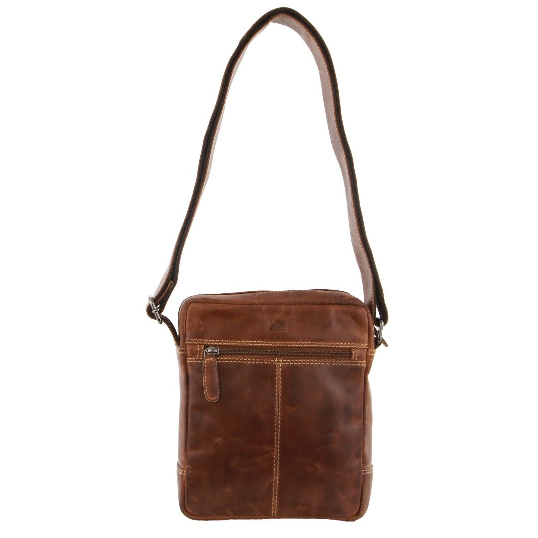 Billy The Kid Mens Genuine Leather Small Shoulder Bag in Cognac 3