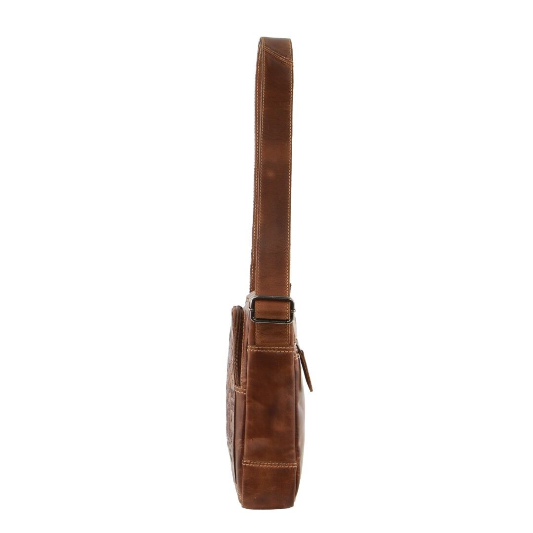Billy The Kid Mens Genuine Leather Small Shoulder Bag in Cognac 4