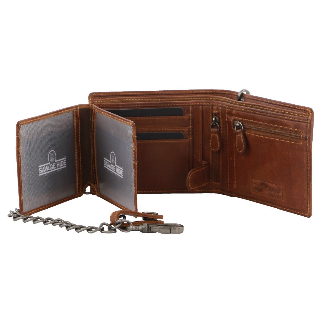 Billy The Kid Mens Leather Wallet Western with Detachable Chain in Gift Box in Cognac 5