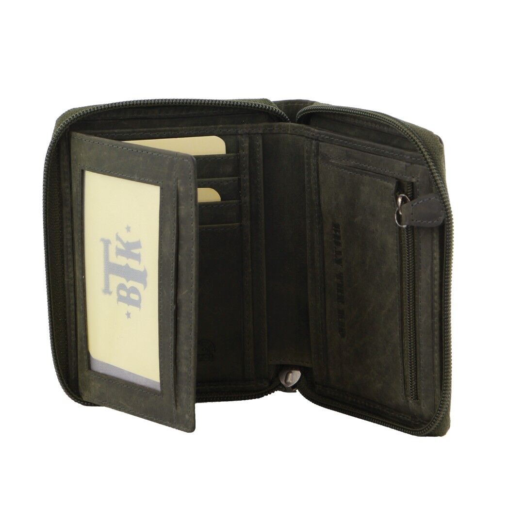 Billy The Kid Leather Wallet with Zip & Coin Pocket in Olive 3