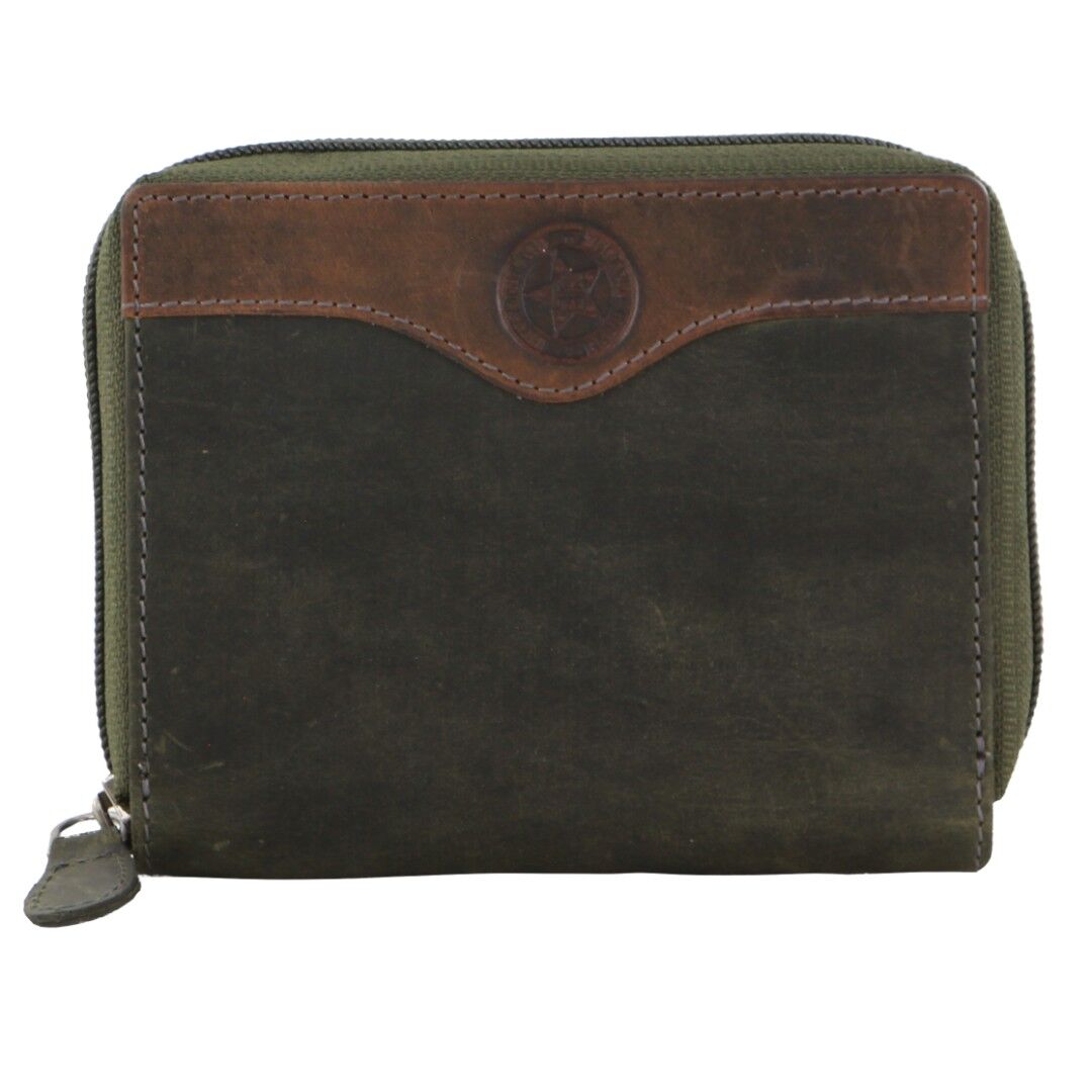 Billy The Kid Leather Wallet with Zip & Coin Pocket in Olive 4