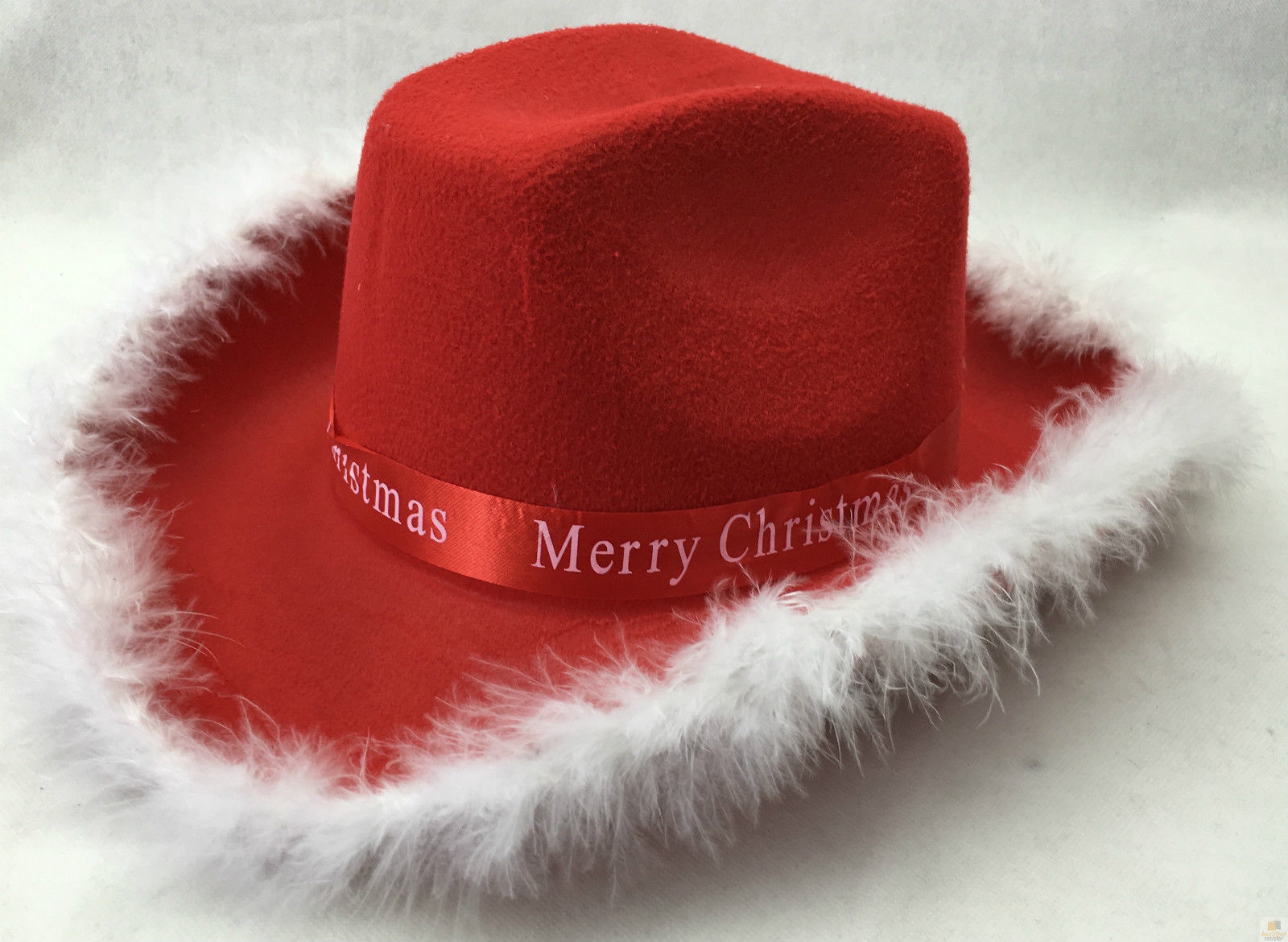 CHRISTMAS HAT Wide Brim Santa Xmas Party Costume Cowboy Fedora Red Fur Cap 3