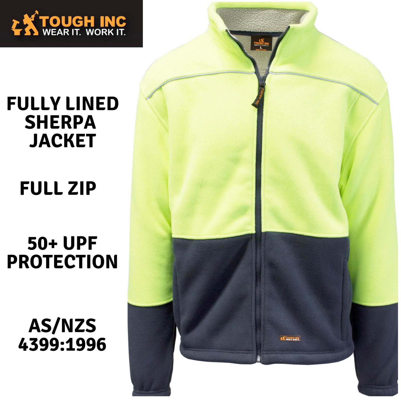 HI VIS Polar Fleece Sherpa Jacket Full Zip Thick Lined  Winter Safety Jumper - Yellow - 4XL 5
