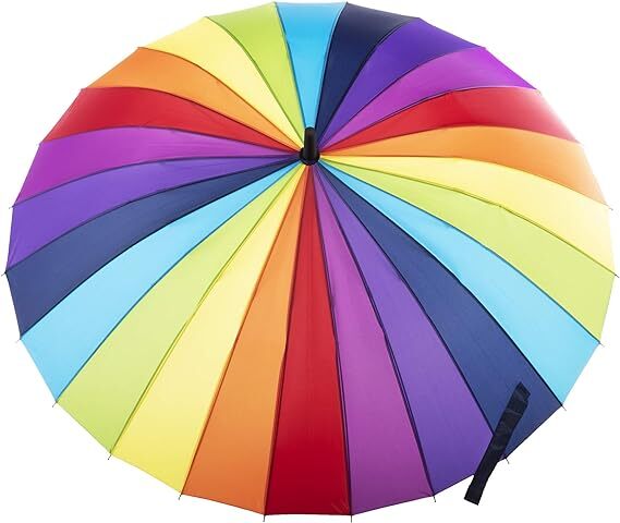 120cm Diameter RAINBOW UMBRELLA Rain Sun Colourful Parasol Long Shaft - Curved 4