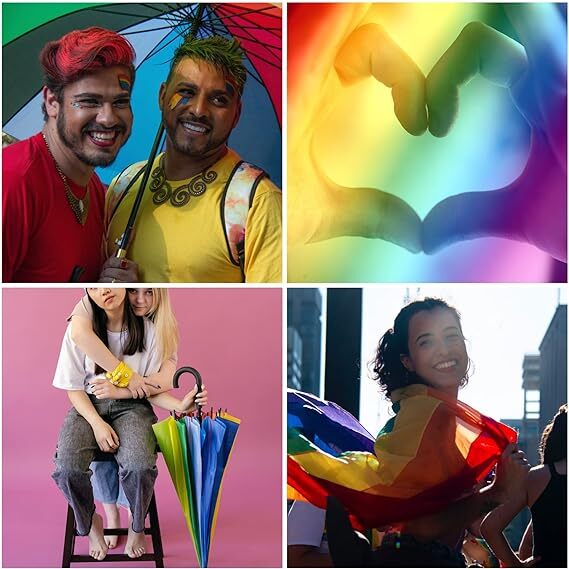 120cm Diameter RAINBOW UMBRELLA Rain Sun Colourful Parasol Long Shaft - Curved 5