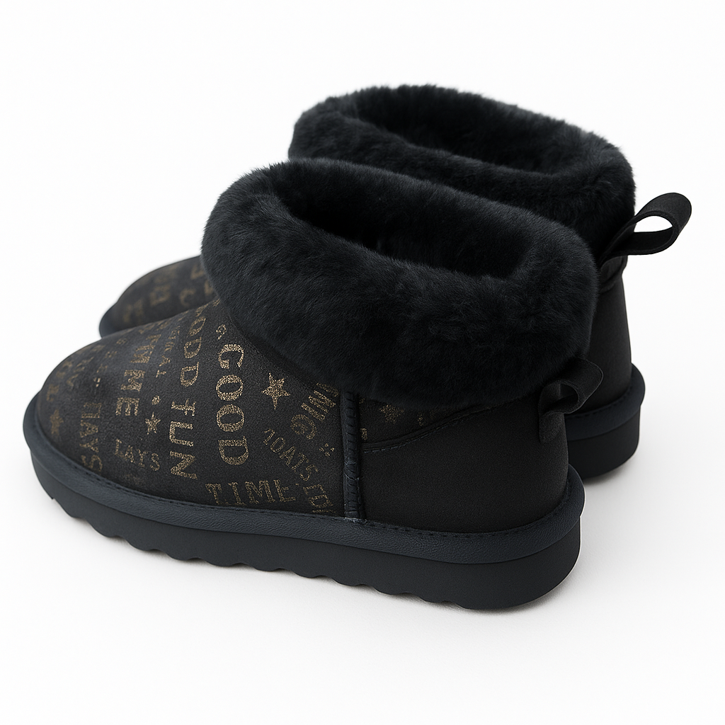 Womens Australian Sheepskin Wool Fur Mini UGG Ankle Boots in Gold Black - 5 4