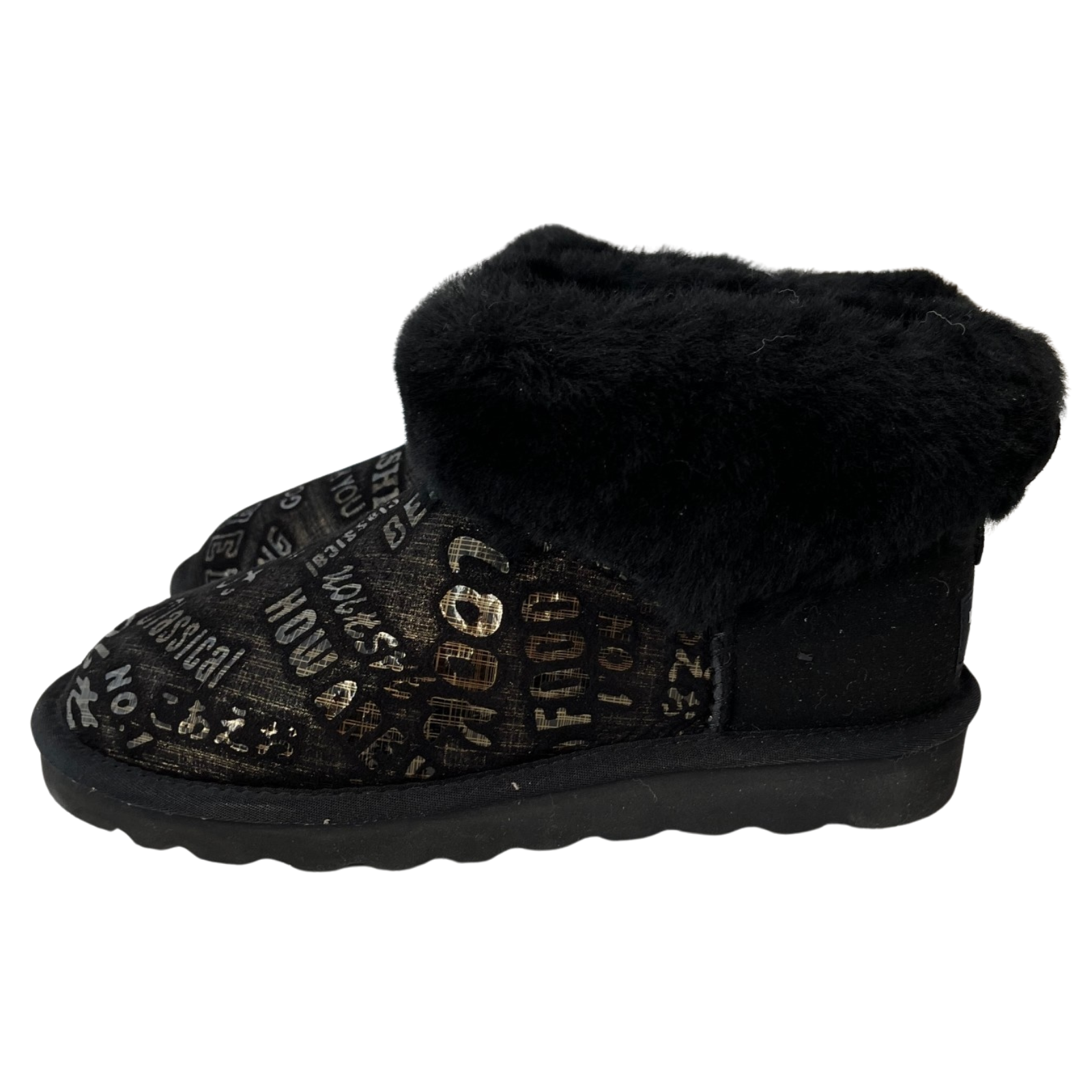 Womens Australian Sheepskin Wool Fur Mini UGG Ankle Boots in Gold Black - 7