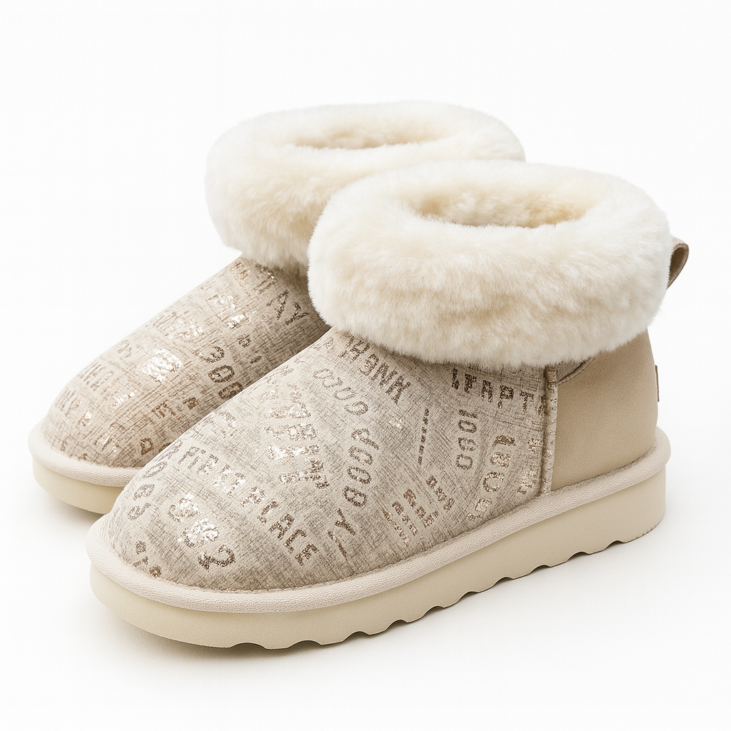 Womens Australian Sheepskin Wool Fur Mini UGG Ankle Boots in Gold Sand - 7 5