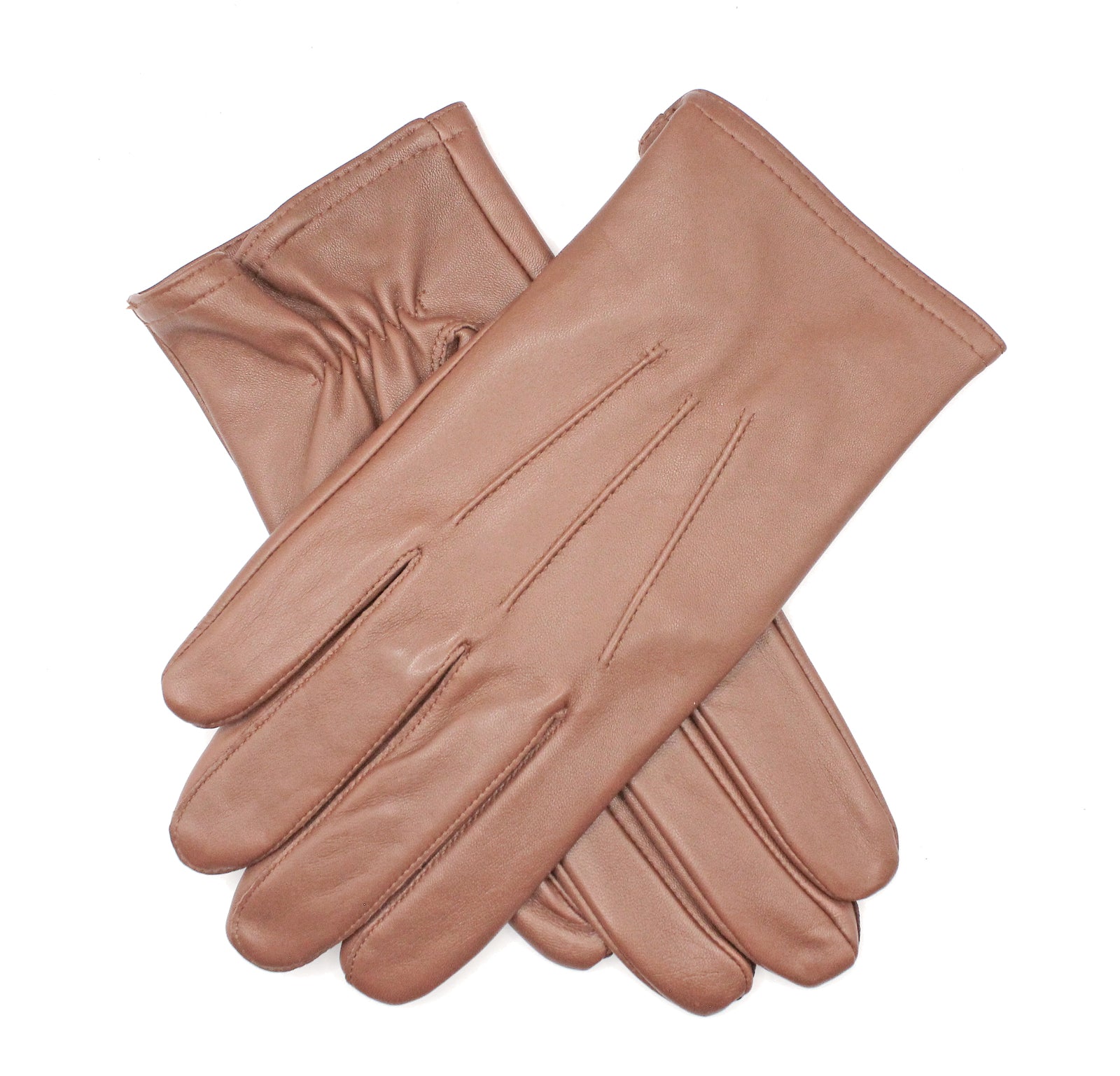 Dents Mens Genuine Full Grain Leather Gloves 3 Point Stitch Fleece Lined Warm Winter - Cognac - Large