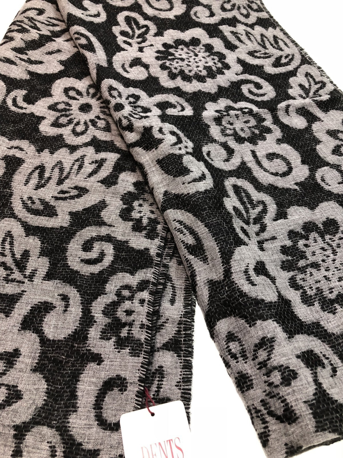 DENTS Large Pashmina Style Scarf w Floral Design Wool Blend Warm Winter  - Black 3