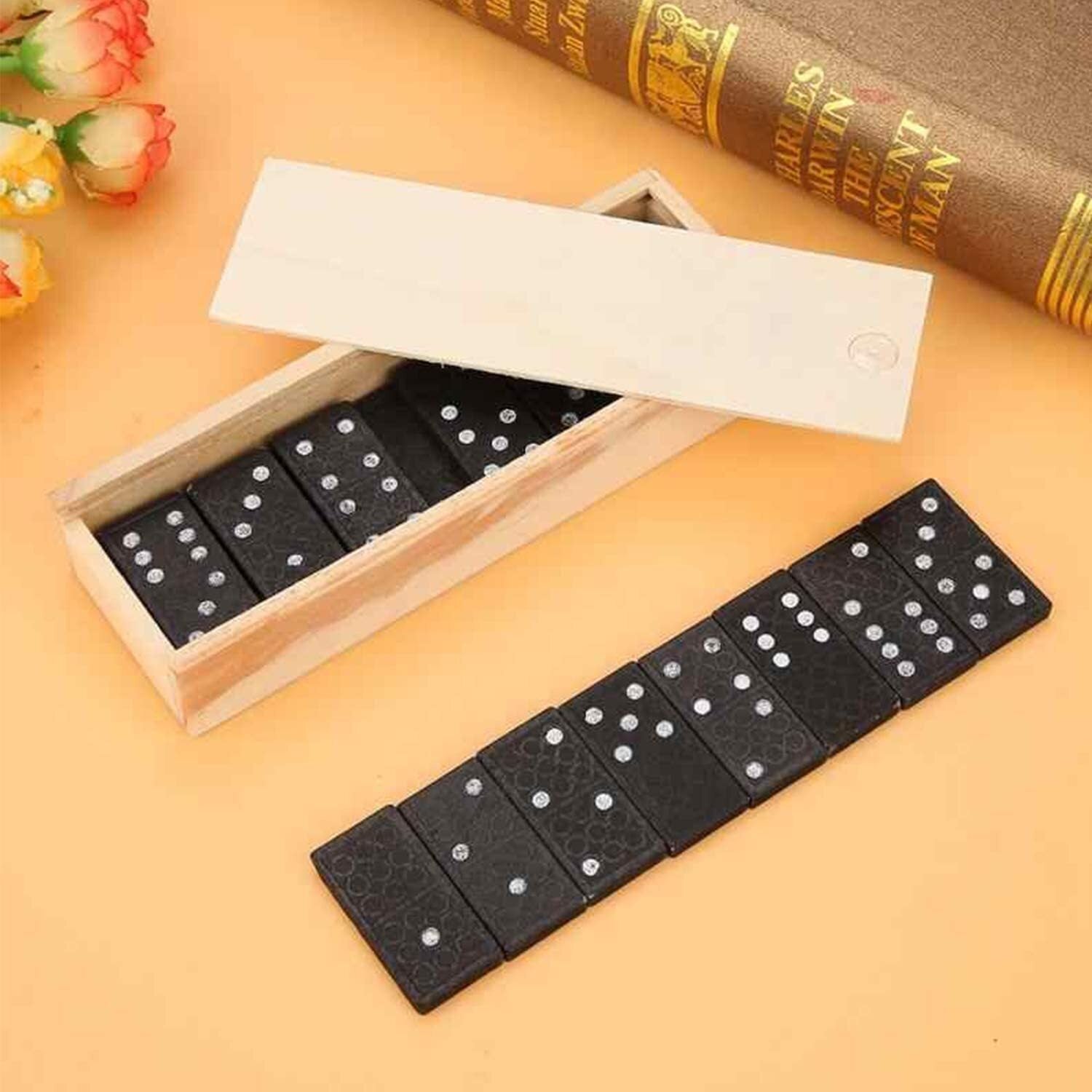 Domino Set Wooden Box Kids Children Traditional Toy 28 Dominoes 5