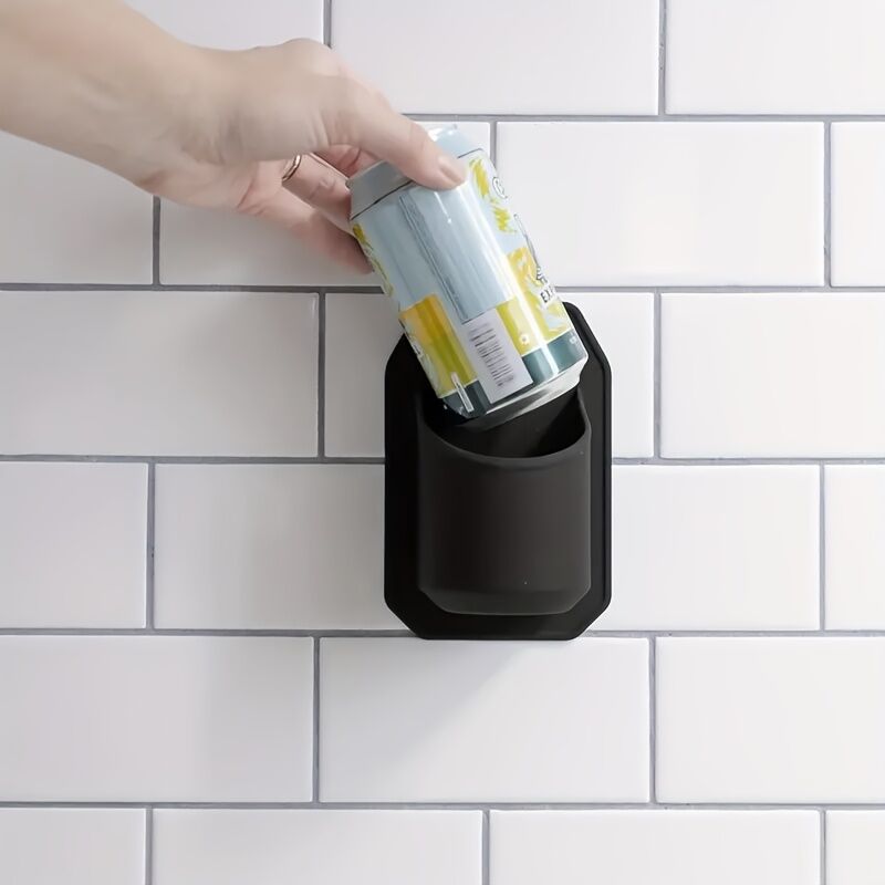 Silicone Shower Beer Holder Wall Mounted Beverage Can Rack Self Adhesive in Black 5