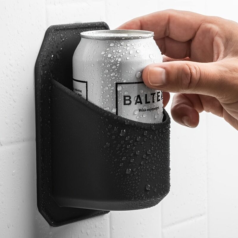 Silicone Shower Beer Holder Wall Mounted Beverage Can Rack Self Adhesive in Black 7