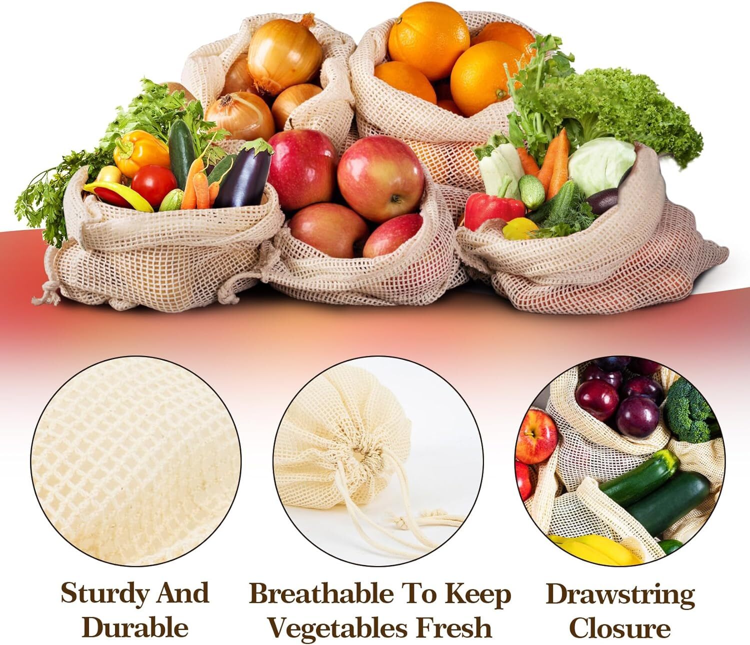 Set of 10 ECOCLAND Reusable Mesh Produce Bags Fruit Grocery Storage Washable Eco Bag 5