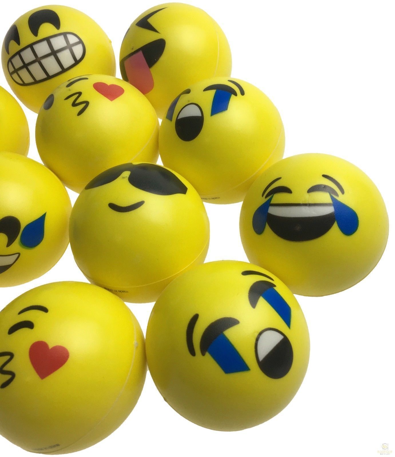 12 EMOJI FACE STRESS BALLS Hand Relief Squeeze Tension Reliever Soft Smiley 70mm 3